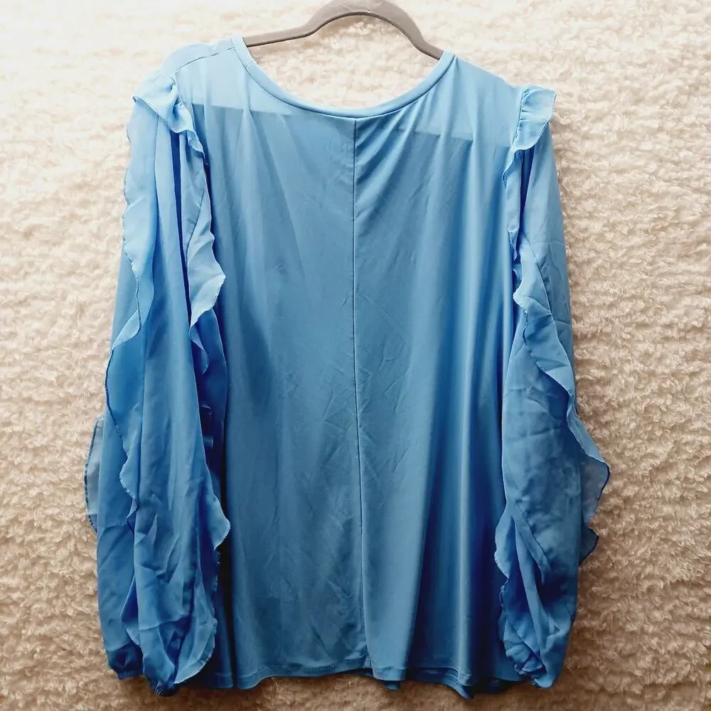 Blouse Sheer Ruffle Powder Blue Sleeve Romantic Coquette Soft Girl Size 18 20W - Picture 2 of 7